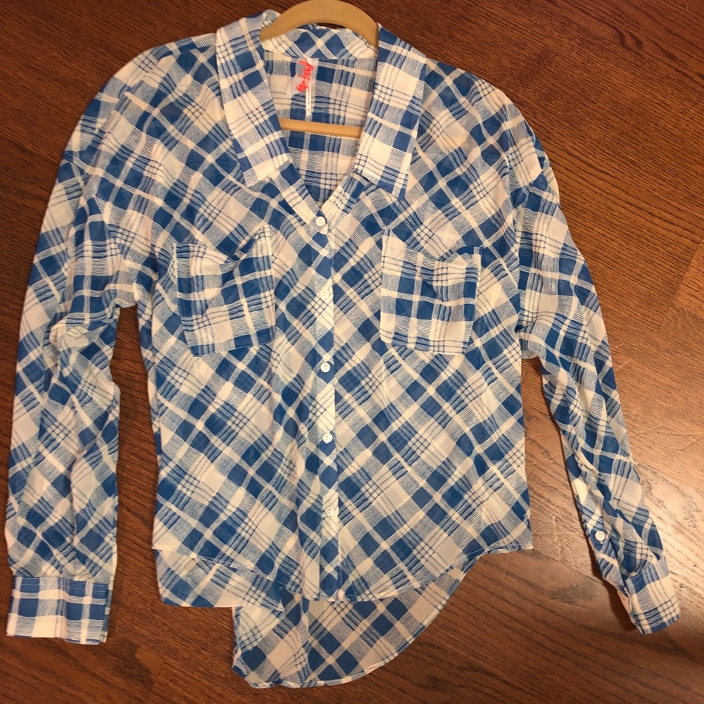 Sheer plaid blouse